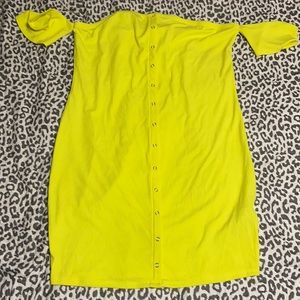 Neon Yellow Over The Shoulder Knit Dress